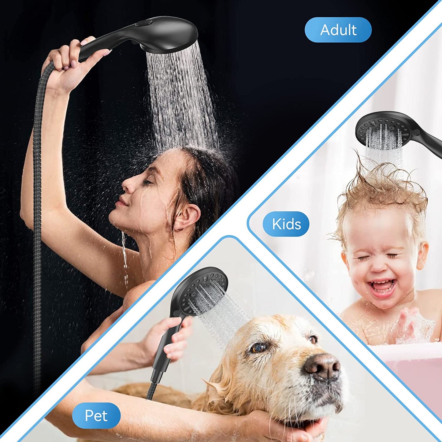 Nasi Shower Head with Handheld, 10-mode High Pressure Handheld Shower Heads with 59 Inch Hose, Hydro Jet Shower Head with Handheld Spray, Matte Removable Camper Shower Head