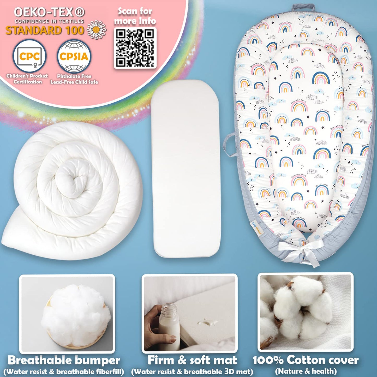 YADALA Baby Lounger Baby Nest for Bedroom Portable Infant Bassinet Nest for Co-Sleep Removable Cover Baby Bionic Bed 100% Cotton Flower