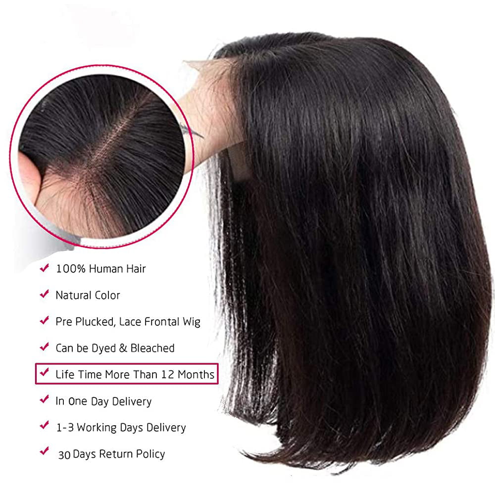 Jianouu Short Straight Bob Wig, Human Hair Wigs for Black Women 8Inch Short Bob Wigs Human Hair Wigs Brazilian Hair Wigs Straight Human Hair Pre Plucked