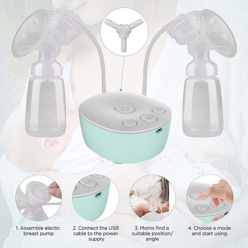 Double Electric Breast Pump, Pain Free Strong Suction Power Breast Pumps with 2 Modes and 9 Levels
