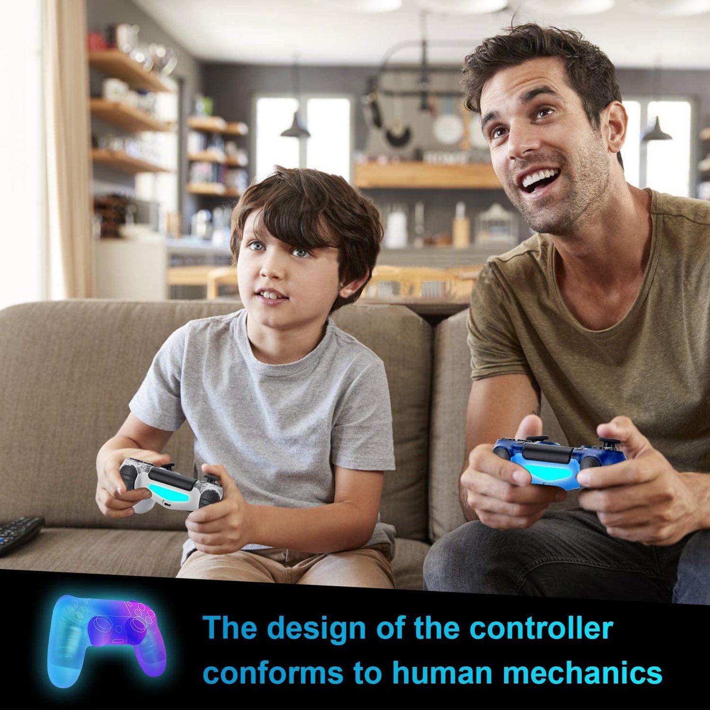 Wireless Controller Compatible with PS4,Vibration Game Joystick Compatible with PS4 - Transparent blue