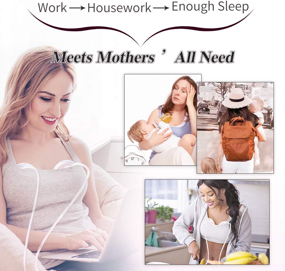Wearable Double Electric Breast Pump, Hands Free & Low Noise Portable Breast Pump with 3 Modes, 9 Levels