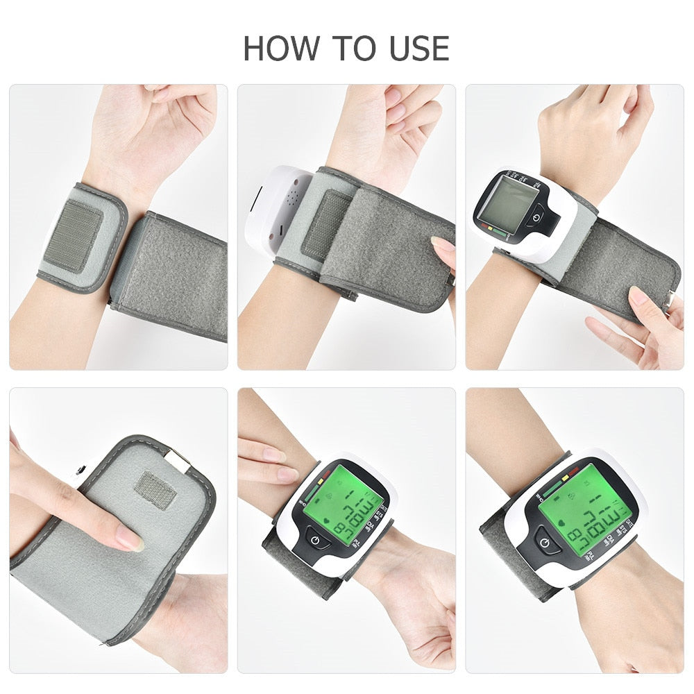 Wrist Blood Pressure Monitor, Wireless Blood Pressure Cuffs Machine, BP Heart Rate Monitor with LCD Backlit Display for Home