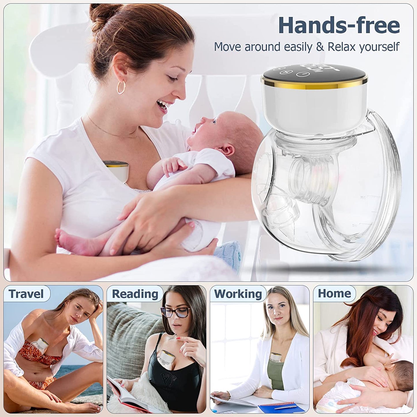 Electric Wearable Breast Pump, Double Portable Wireless Hands-Free Milk Pump with 3 Modes,9 Levels