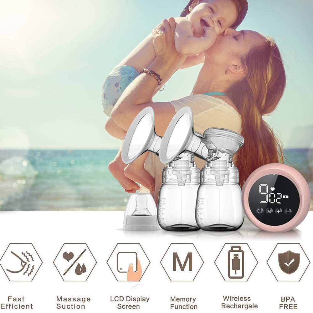 Double Electric Breast Pump, Portable Breast Pump, Rechargeable Breastfeeding Pump with LED Display 9 Speeds and 2 Modes