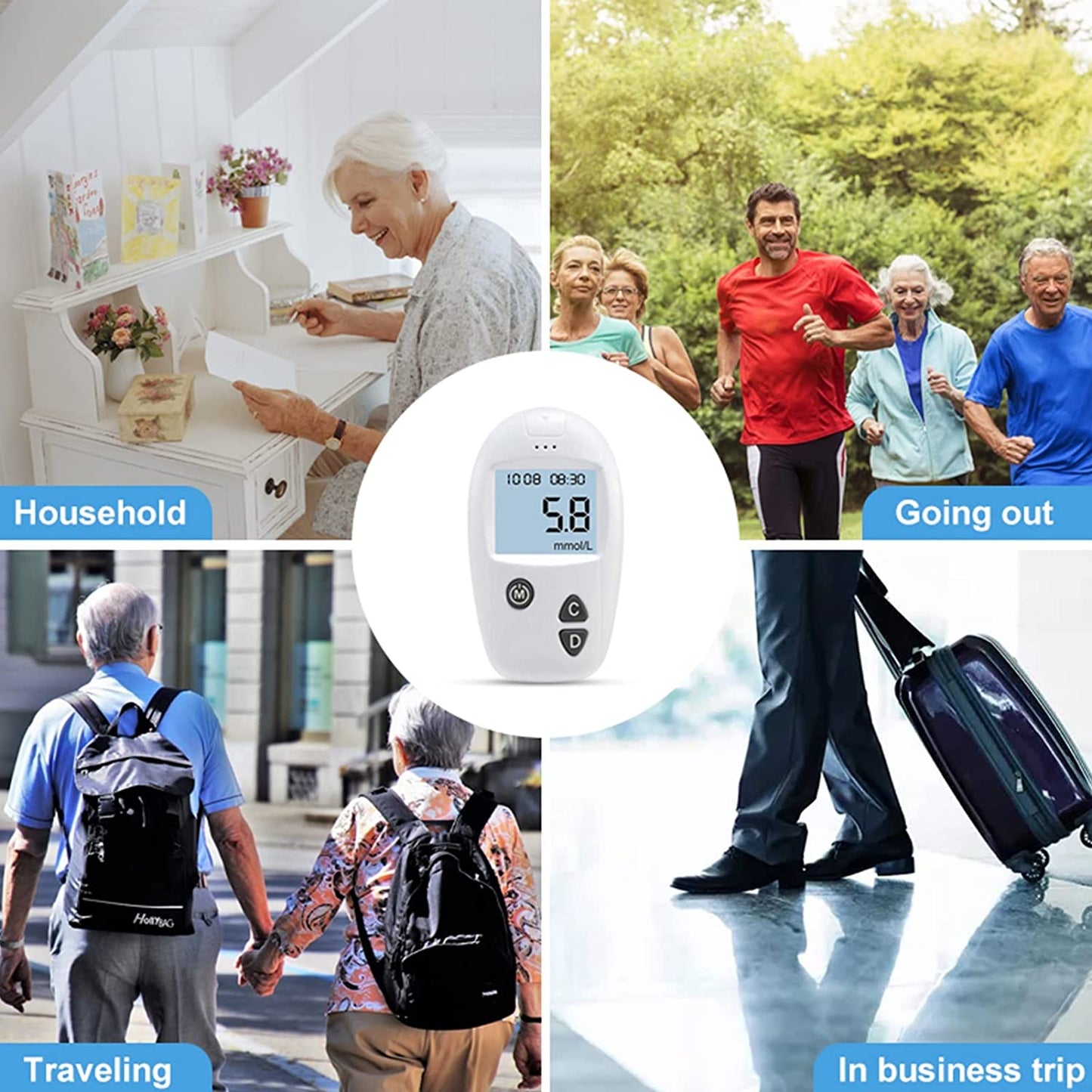 Yadala Home Monitoring kit, Blood Sugar Test Kit Diabetes Blood Glucose Meter Monitor Kit Sugar Machine No Coding with 50 Test Strips