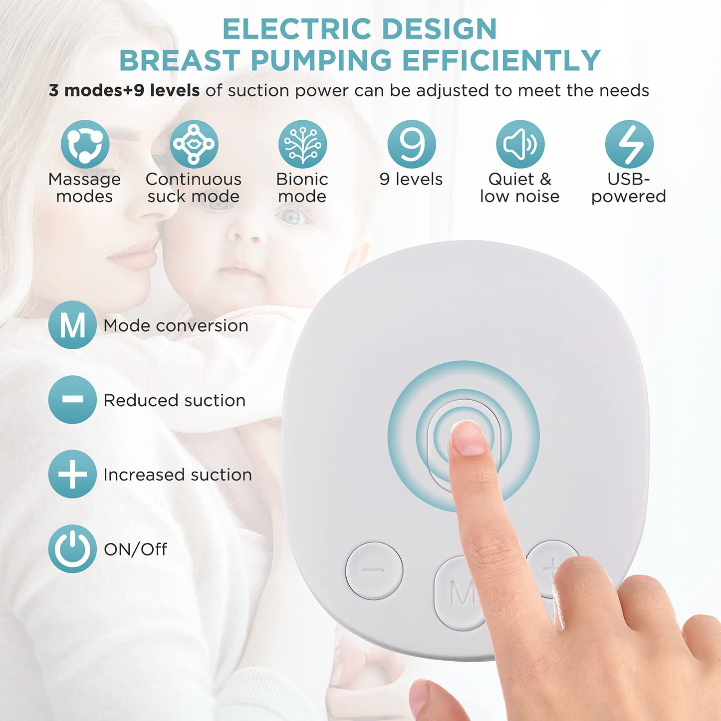 Double Electric Breast Pump, Pain Free Strong Suction Power Breast Pumps with 2 Modes and 9 Levels
