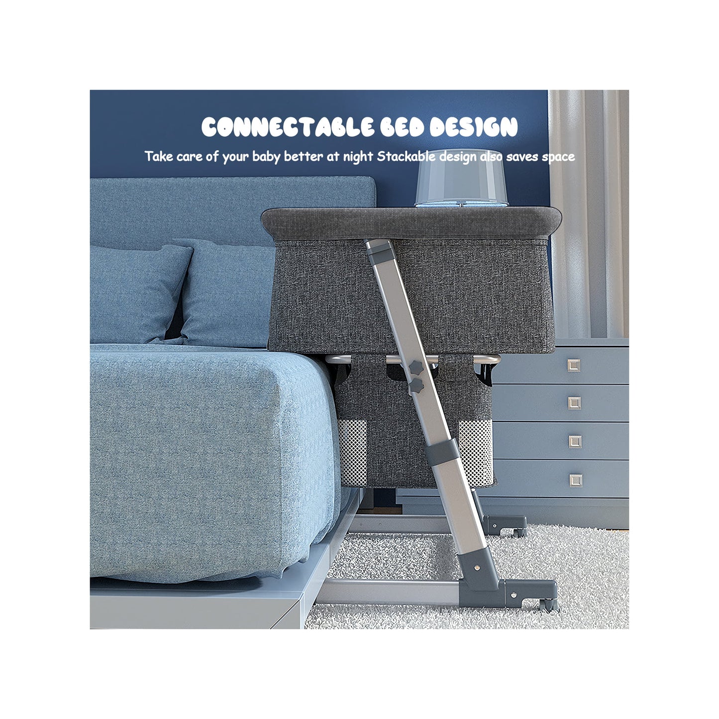 3 in 1 Baby Bassinets, Yadala Bedside Sleeper for Baby, Baby Cradle with Storage Basket, Easy to Assemble Bassinet for Newborn/Infant, Adjustable Bedside Crib, Safe Portable Baby Bed, Gray