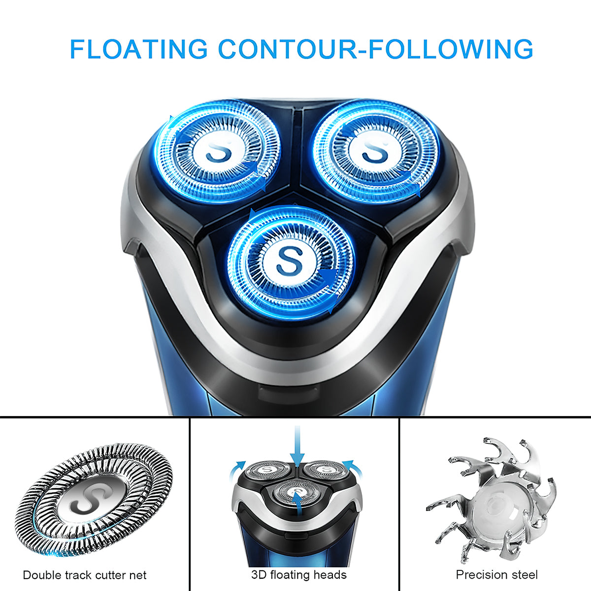 SweetLF Electric Razor for Men, IPX7 Waterproof Wet and Dry Electric Shaver with Pop-up Trimmer, Blue