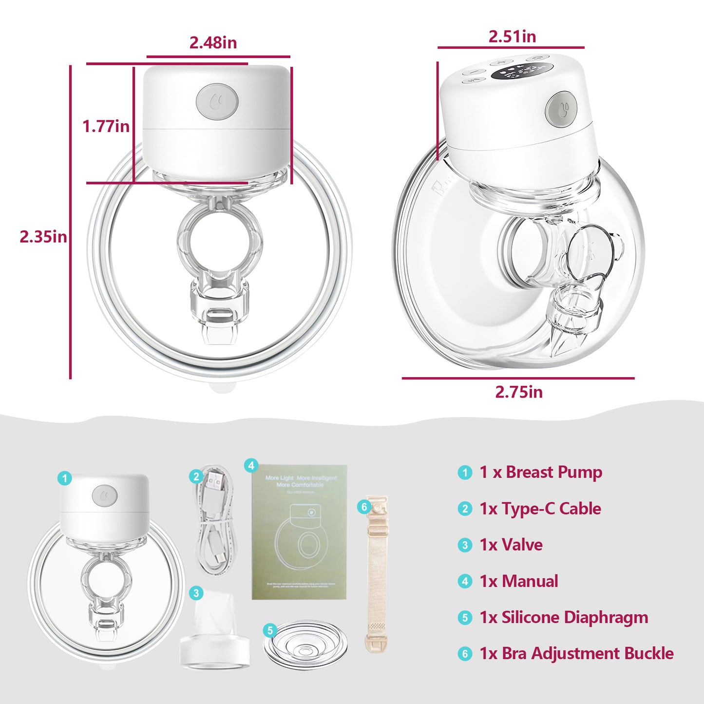 Double Wearable Breast Pump, Electric Breast Pump, Portable Breast Pump with 2 Modes, 9 Levels - 24mm
