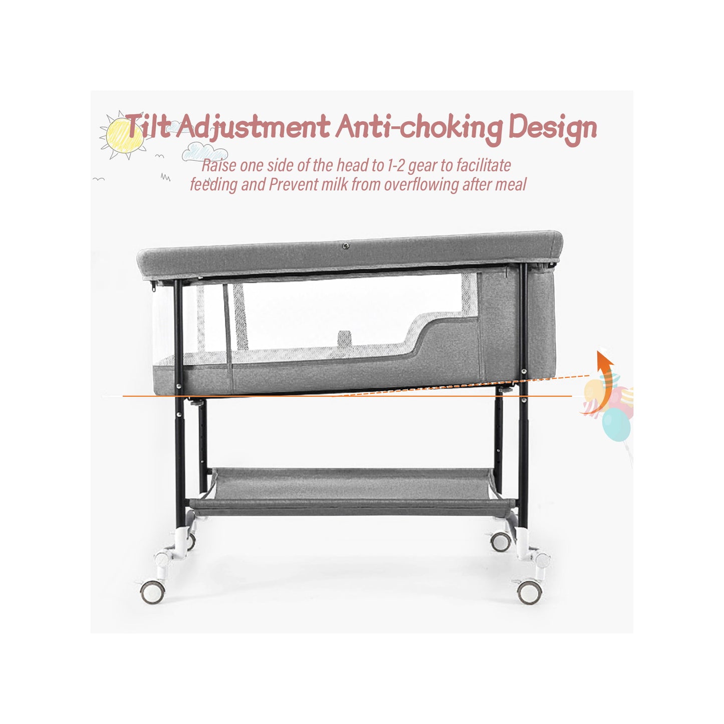 Baby Bassinets, 4 in 1 Portable Bassinet, Rocking Bed with Storage Basket for Newborns Girl Boy Infant