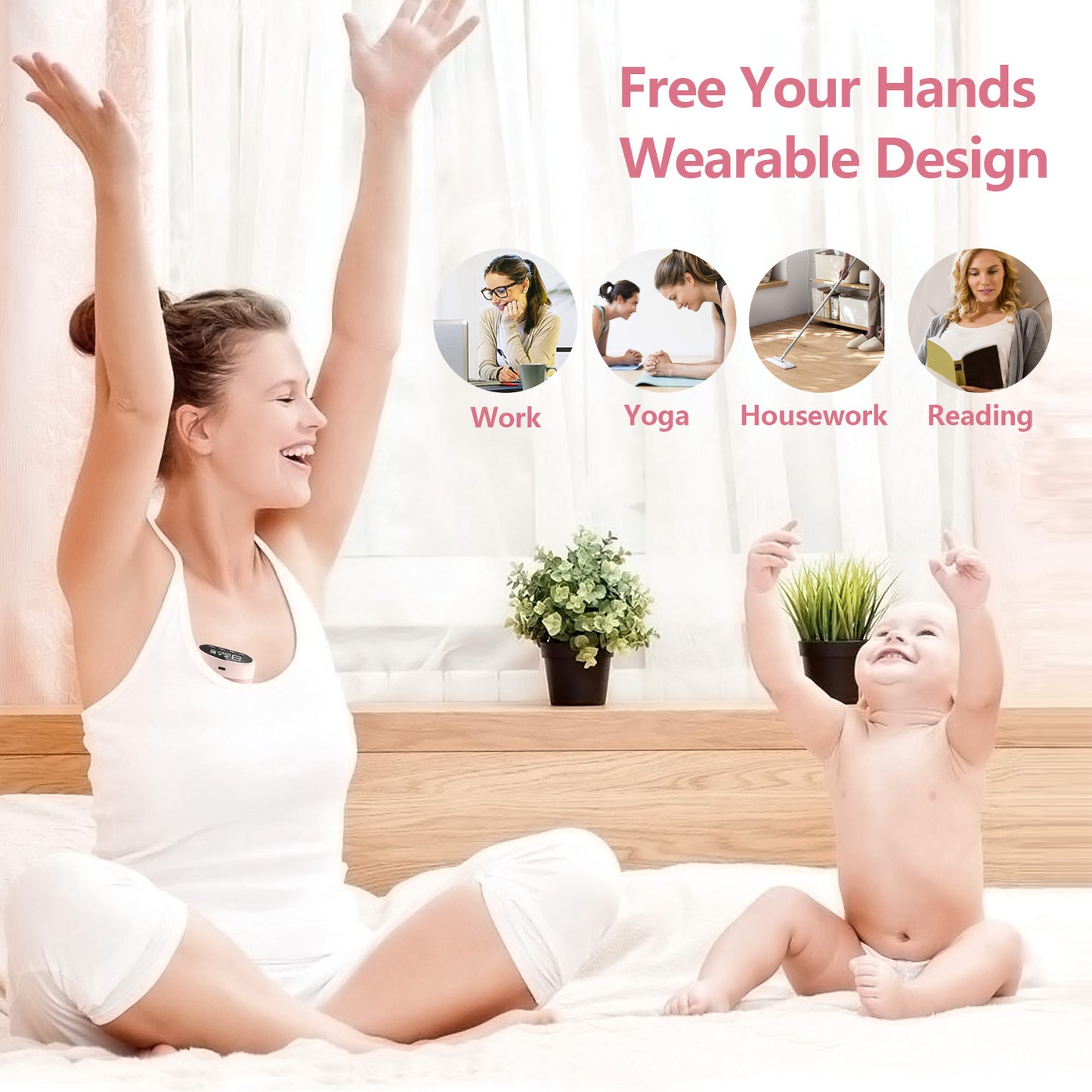 Electric Breast Pump, Yadala Wearable Breast Pump, Hands-Free Breast Pumps with 3 Modes, 9 Levels, Pink