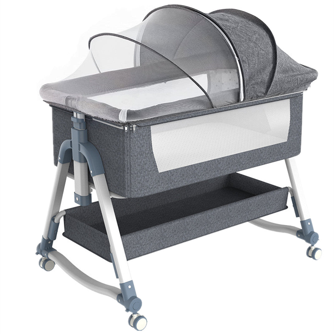 Yadala Bedside Cribs, Baby Bassinet 3 in 1 Travel Baby Crib Baby Bed with Breathable Net, Adjustable Portable Bed for Infant/Baby with Detachable Mosquito net and Mattress,Gray