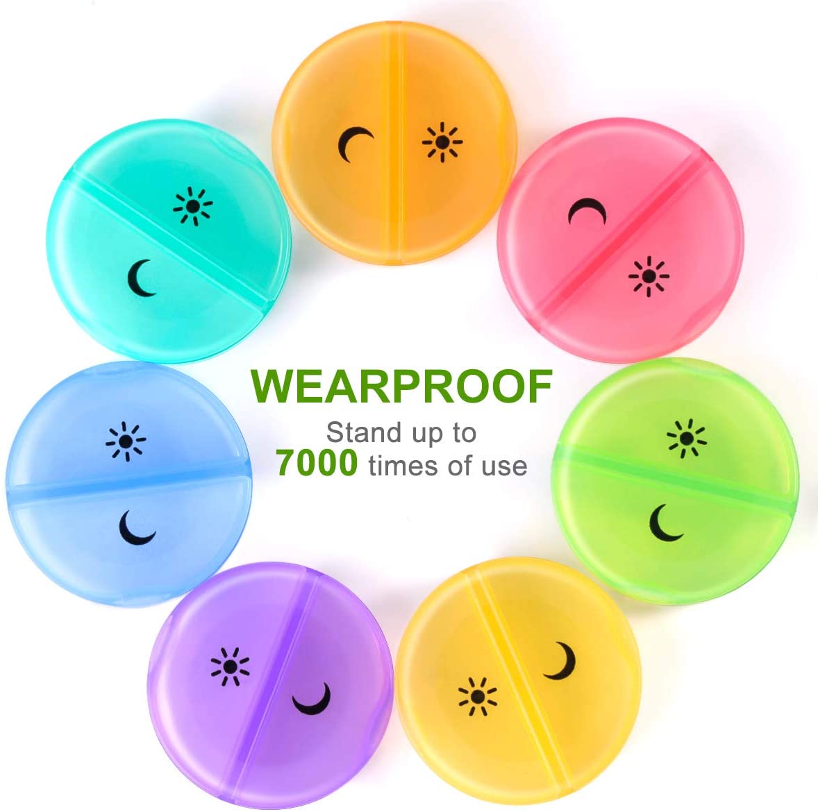 Pill Organizer 2 Times A Day Travel Weekly Pill Box 7 Day AM/PM Pill Organizer, Large Pop-Out Compartments, Rainbow