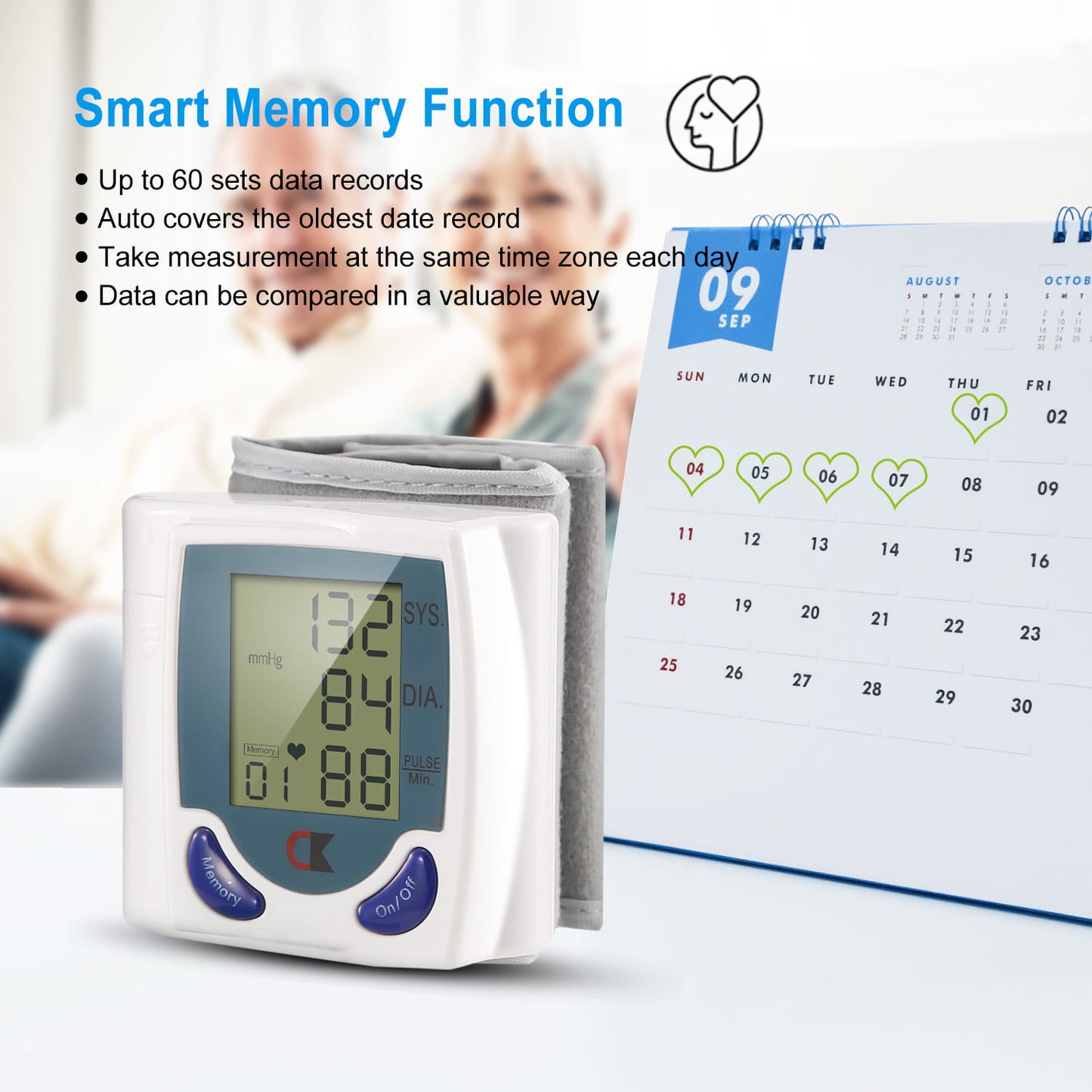 Blood Pressure Monitor, Digital Wrist Blood Pressure Monitor with Measures Pulse, Diastolic and Systolic