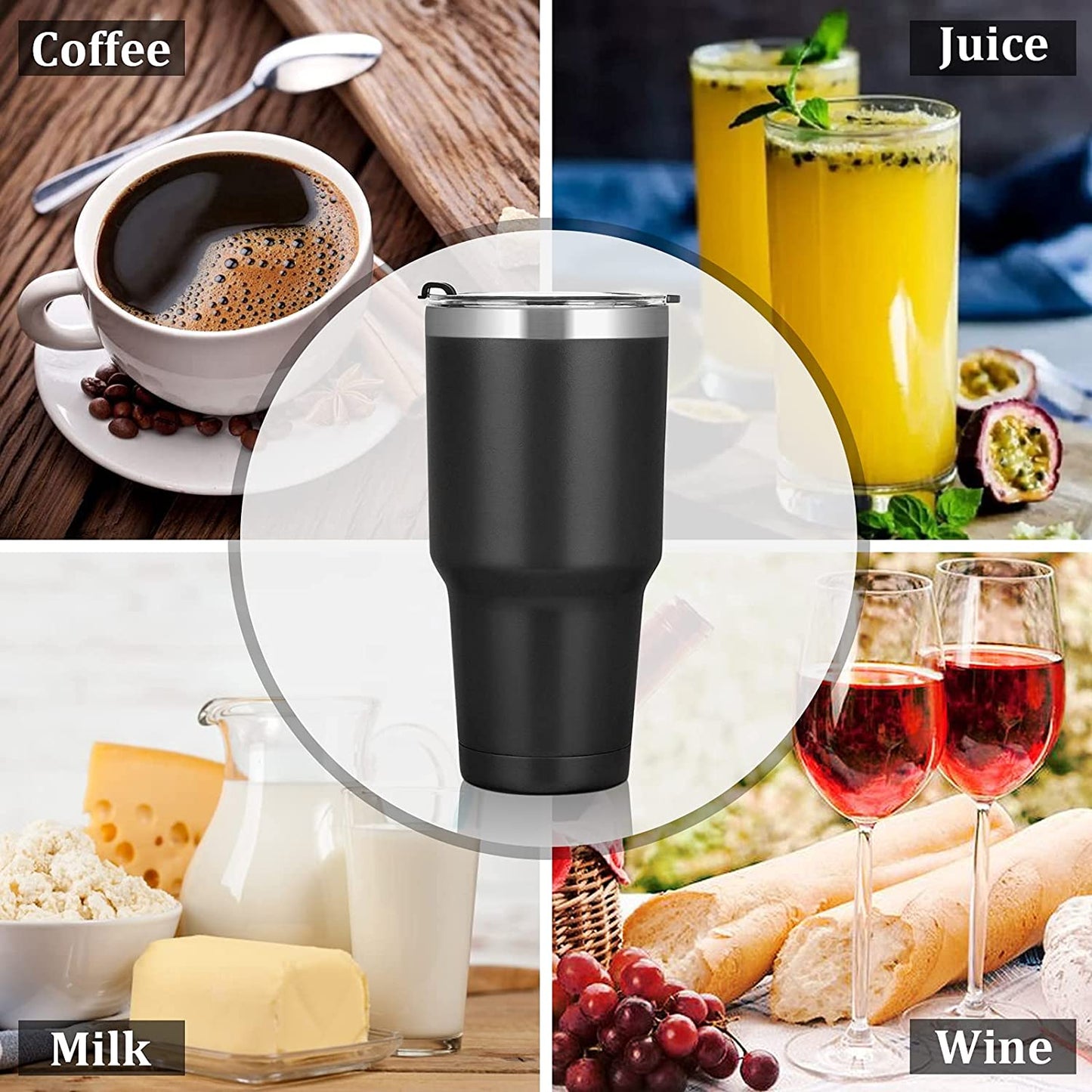 30 oz Stainless Steel Tumbler, Insulated Coffee Tumbler Cup, Double Wall Vacuum Insulated Travel Tumbler with Lid, Powder Coated Travel Mug for Hot or Cold Drinks, Grey