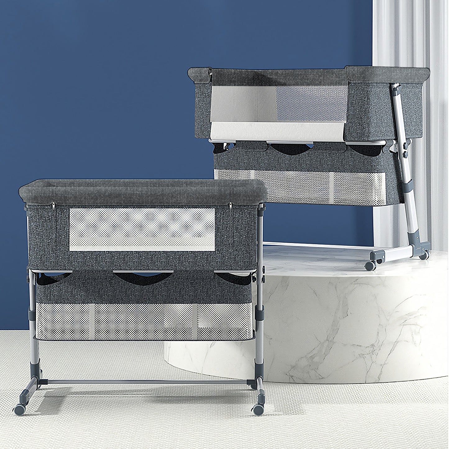 Yadala Bedside Cribs, Baby Bassinet Bedside Sleeper, 5 Height Adjustable Baby Bed for Infant/Baby/Newborn, Comfortable Mattresses, Gray