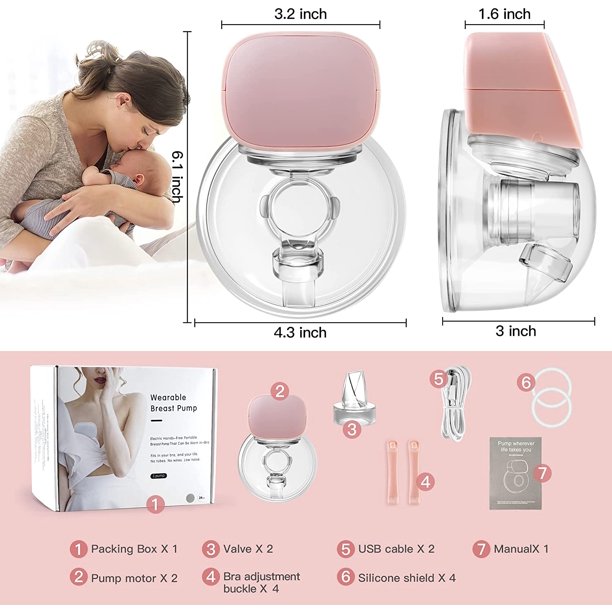 Double Wearable Breast Pump Yadala - Electric Hands-Free Portable Breastfeeding Breastpump, Spill-Proof Ultra-Quiet Pain Free Breast Pump,Light Pink