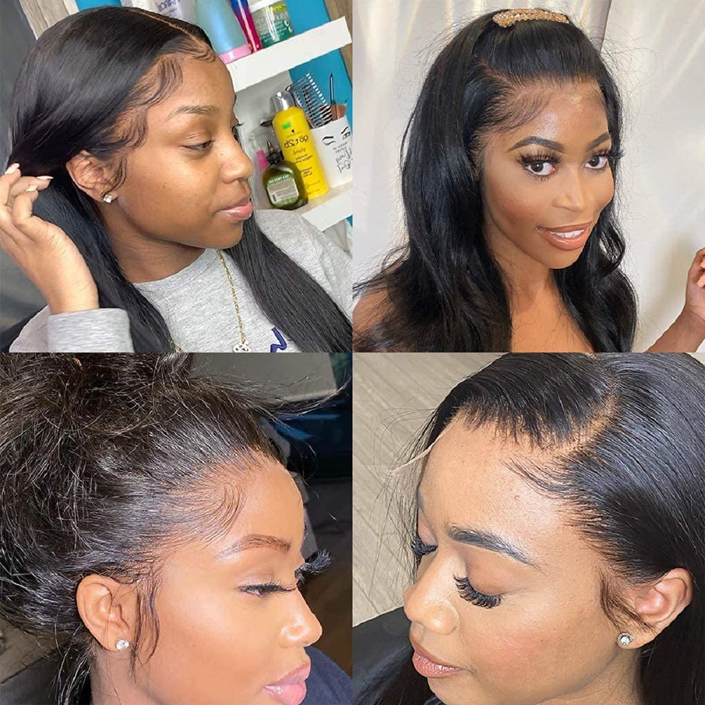 Jungle wave Straight Lace Front Wigs Human Hair for Black Women, 180% Density Brazilian Straight Virgin Human Hair Wig with Baby Hair Pre Plucked Natural Color (22 Inch, 180% Density Straight Wigs)