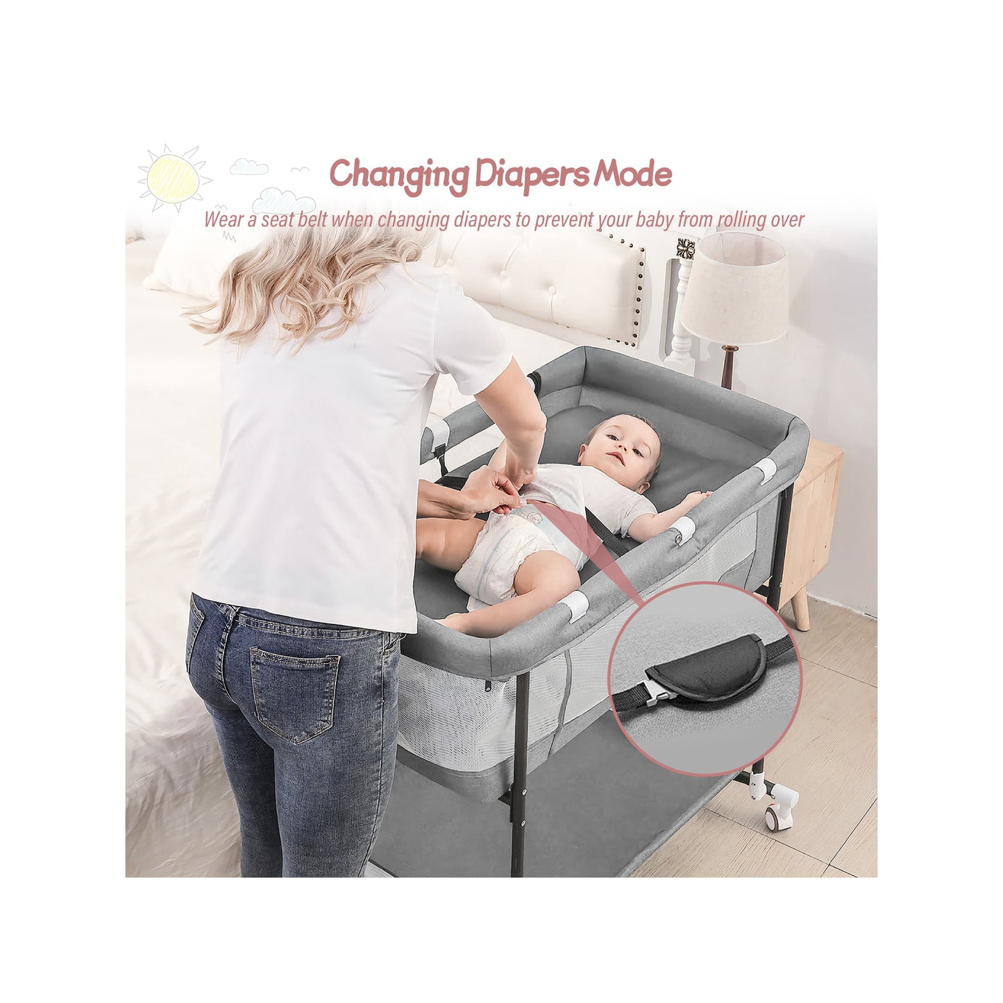 Baby Bassinets, 4 in 1 Portable Bassinet, Rocking Bed with Storage Basket for Newborns Girl Boy Infant