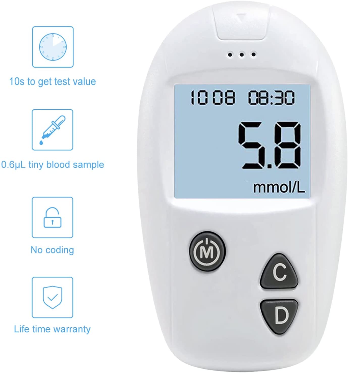 Yadala Home Monitoring kit, Blood Sugar Test Kit Diabetes Blood Glucose Meter Monitor Kit Sugar Machine No Coding with 50 Test Strips