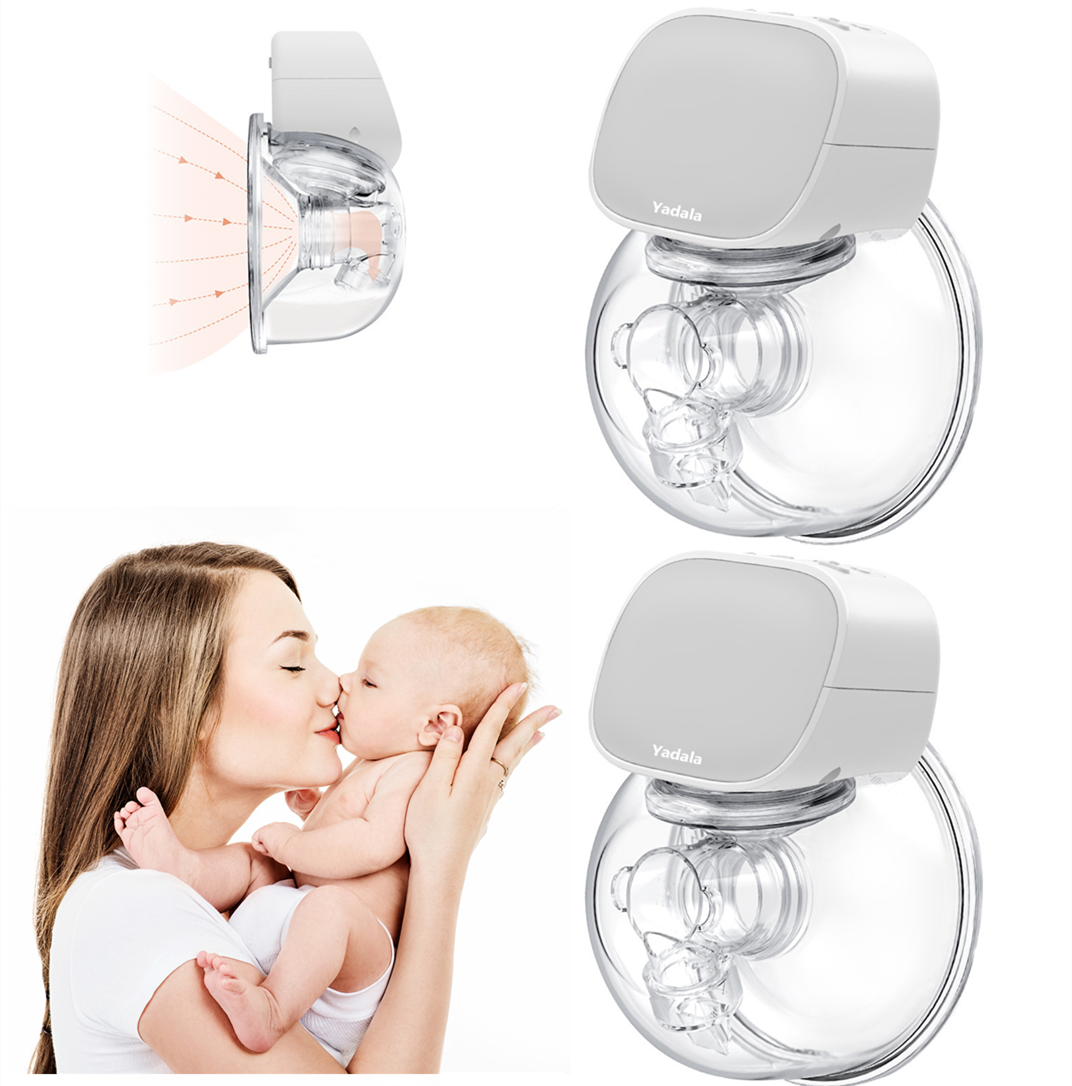 Double Breast Pumps,Yadala  Portable Electric Wearable Breast Pump - 24mm Light Grey(2Pcs)