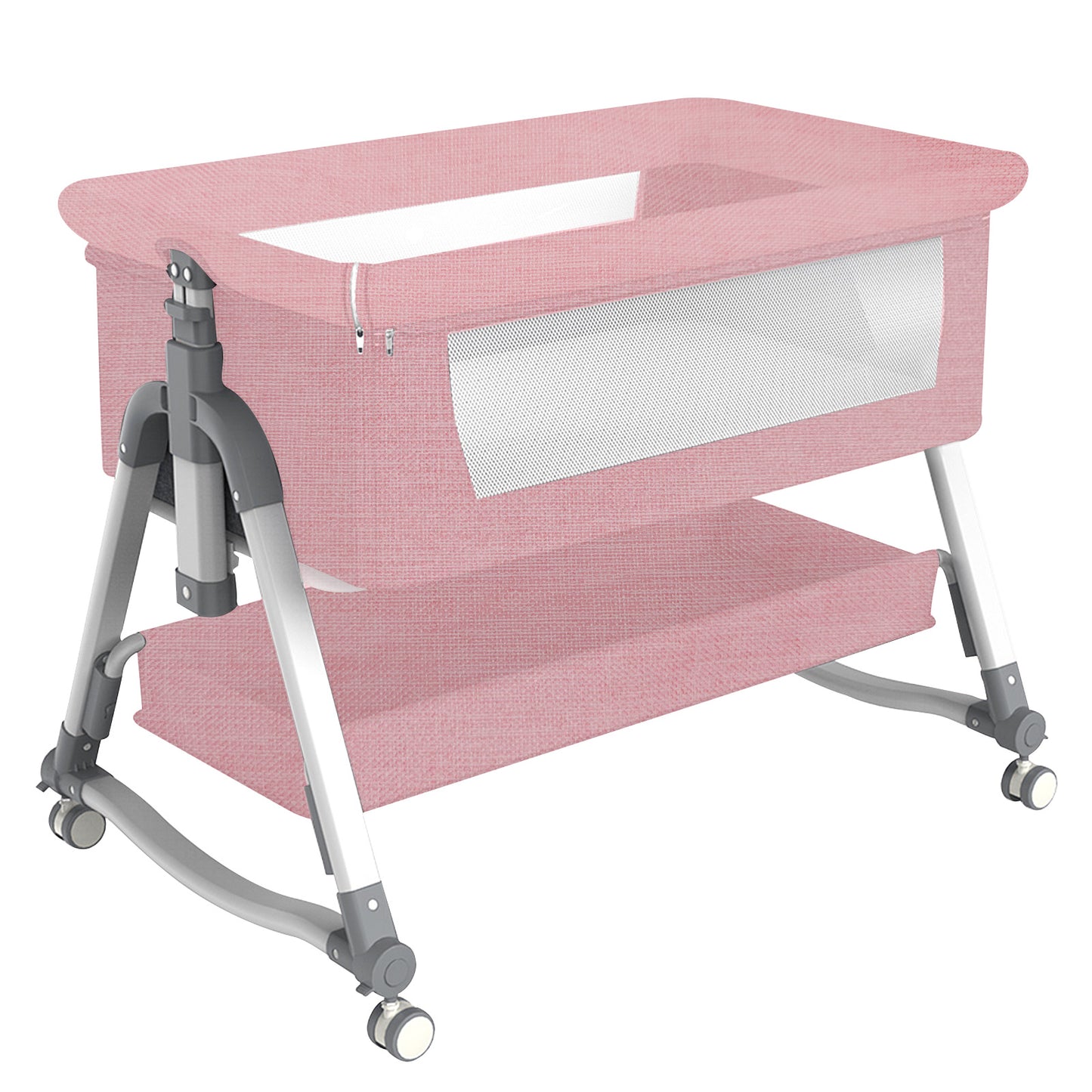 Yadala Bedside Cribs, Baby Bassinet Travel Baby Crib Baby Bed with Breathable Net, Adjustable Portable Bed for Infant/Baby with Mattress, Pink