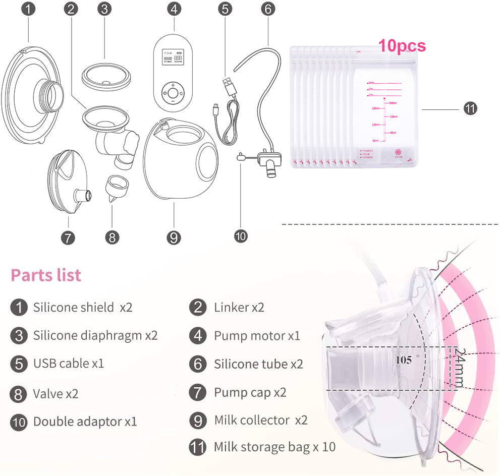 Wearable Double Electric Breast Pump, Hands Free & Low Noise Portable Breast Pump with 3 Modes, 9 Levels