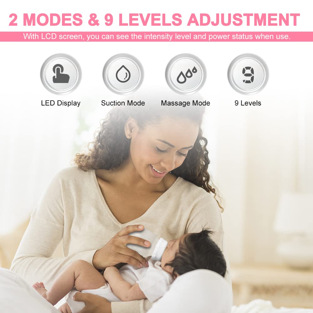 Double Electric Breast Pump, Portable Breast Pump, Rechargeable Breastfeeding Pump with LED Display 9 Speeds and 2 Modes
