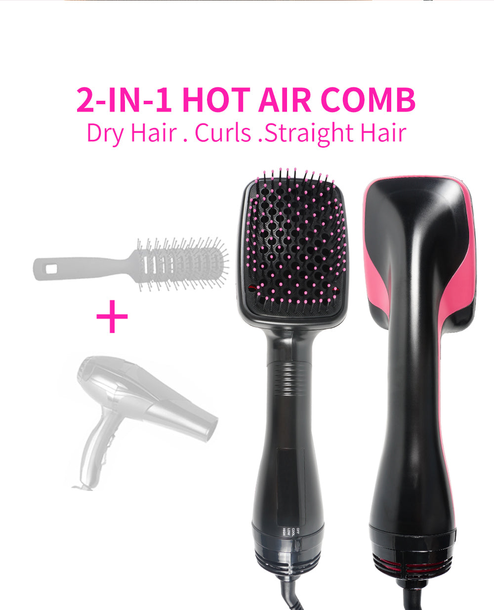 Hair Dryer Brush & Volumizer, Blow Dryer with Comb, Portable Frizz-Free Silky Electric Straightening Hair Dryer