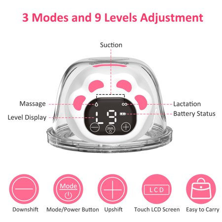 Wearable Breast Pump, Hands Free Electric Breast Pump with 3 Modes & 9 Levels