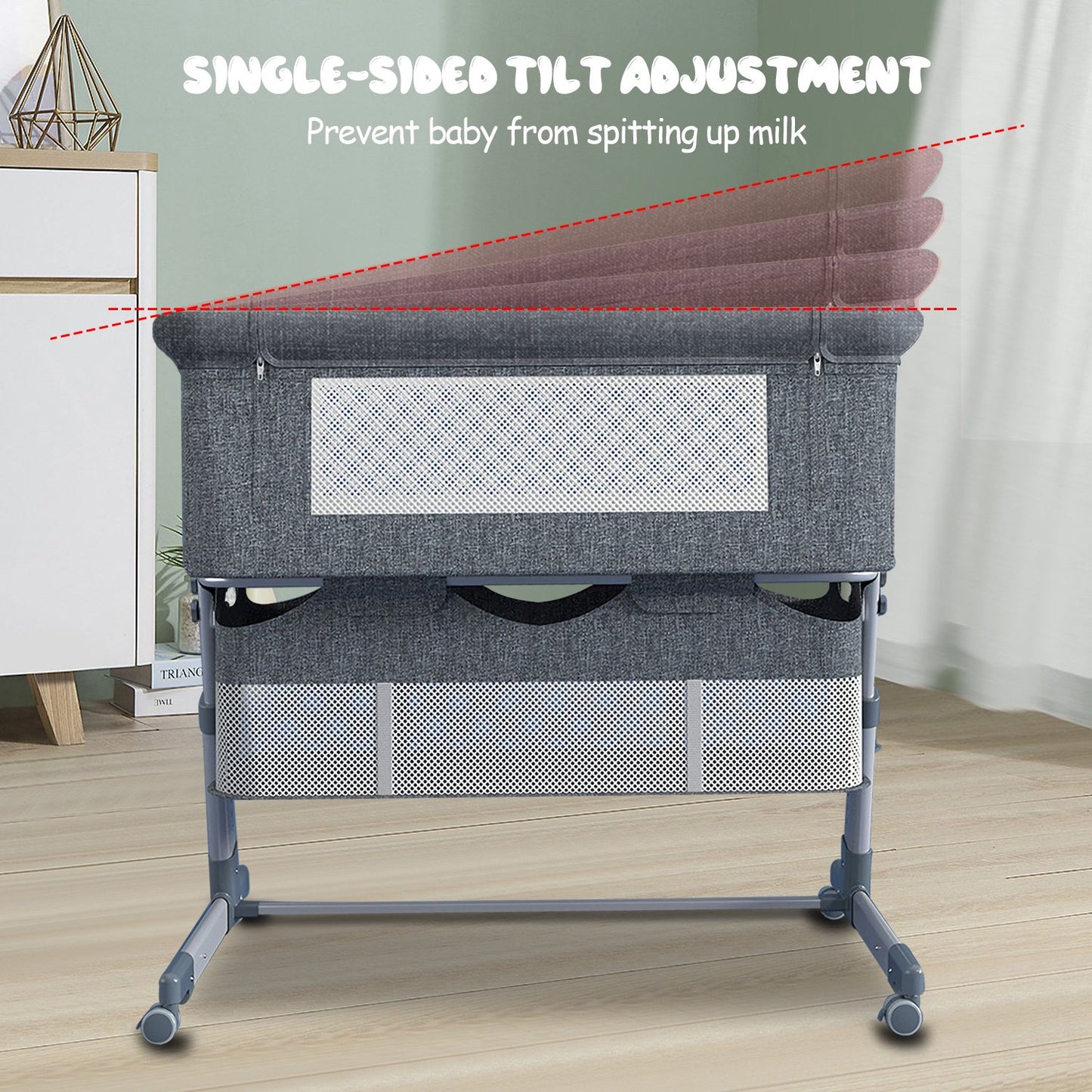 3 in 1 Baby Bassinets, Yadala Bedside Sleeper for Baby, Baby Cradle with Storage Basket, Easy to Assemble Bassinet for Newborn/Infant, Adjustable Bedside Crib, Safe Portable Baby Bed, Gray