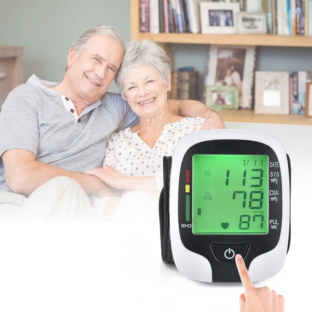 Wrist Blood Pressure Monitor, Wireless Blood Pressure Cuffs Machine, BP Heart Rate Monitor with LCD Backlit Display for Home