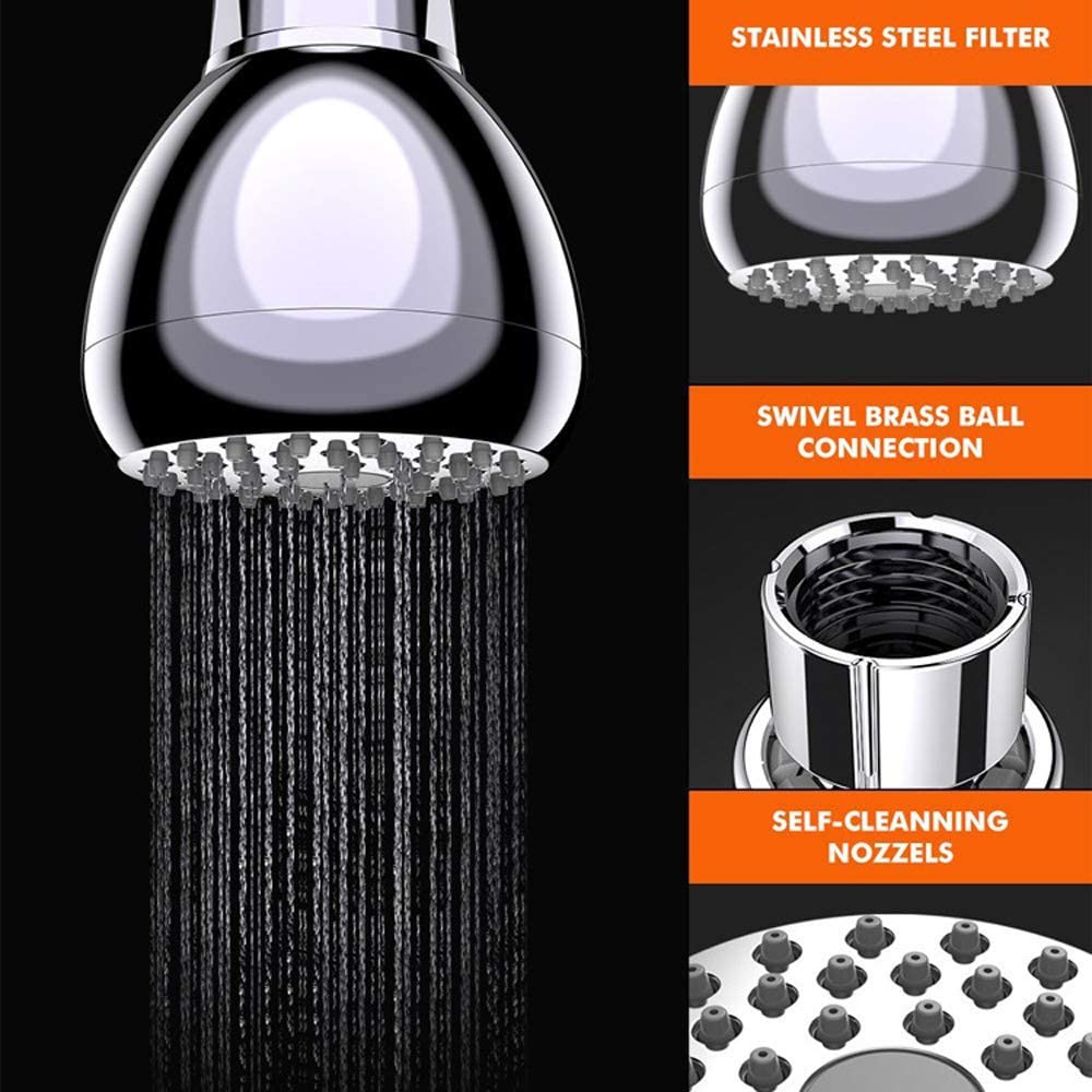 High Pressure Shower Head, 3 Inch Anti-Clog Anti-Leak Fixed Chrome Showerhead, Adjustable Metal Swivel Ball Joint for Bathroom, Hotel, Bathhouse