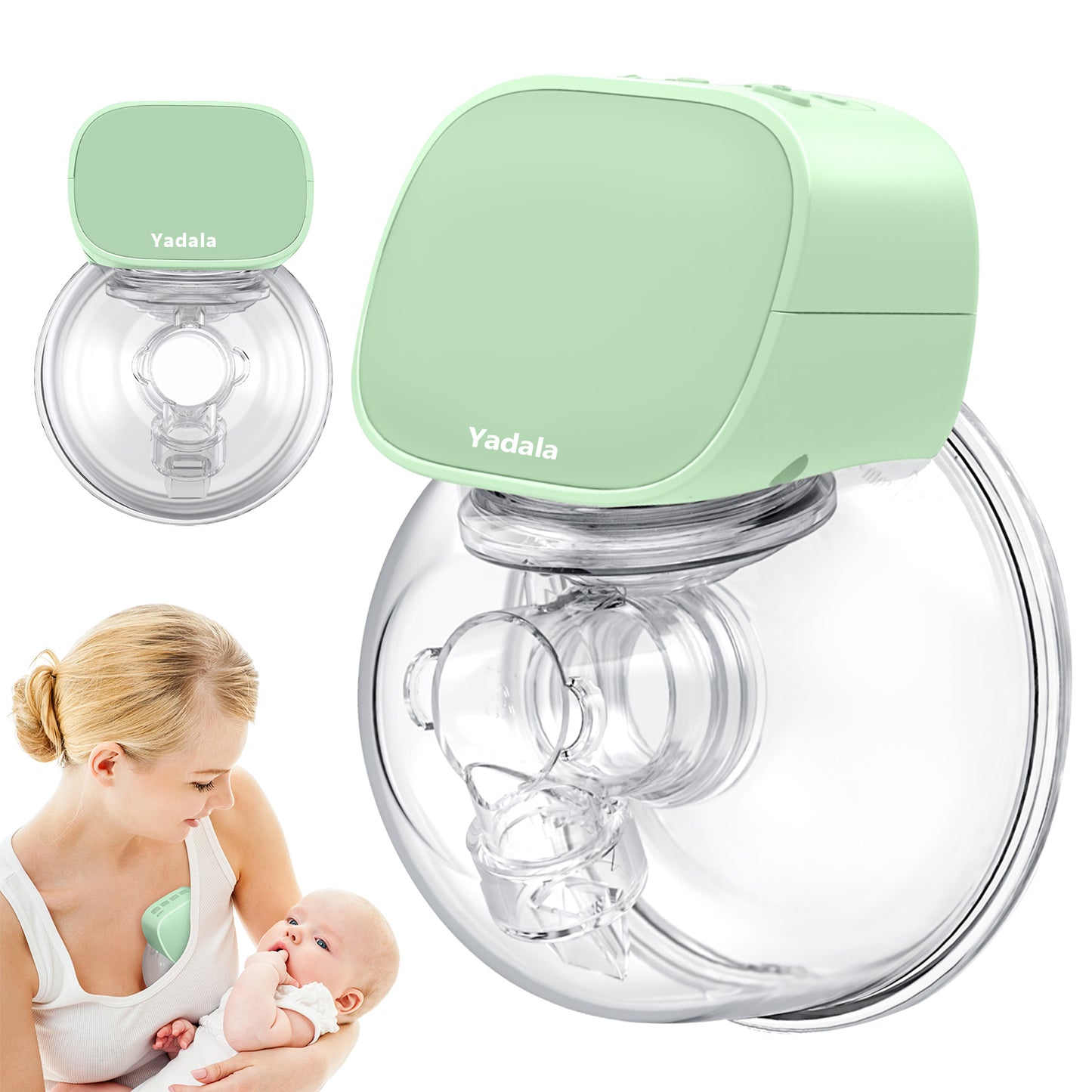 Yadala - S9 Portable Wearable Electric Breast Pump for Baby Feeding, 24mm ,Green