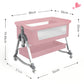 Yadala Bedside Cribs, Baby Bassinet Travel Baby Crib Baby Bed with Breathable Net, Adjustable Portable Bed for Infant/Baby with Mattress, Pink
