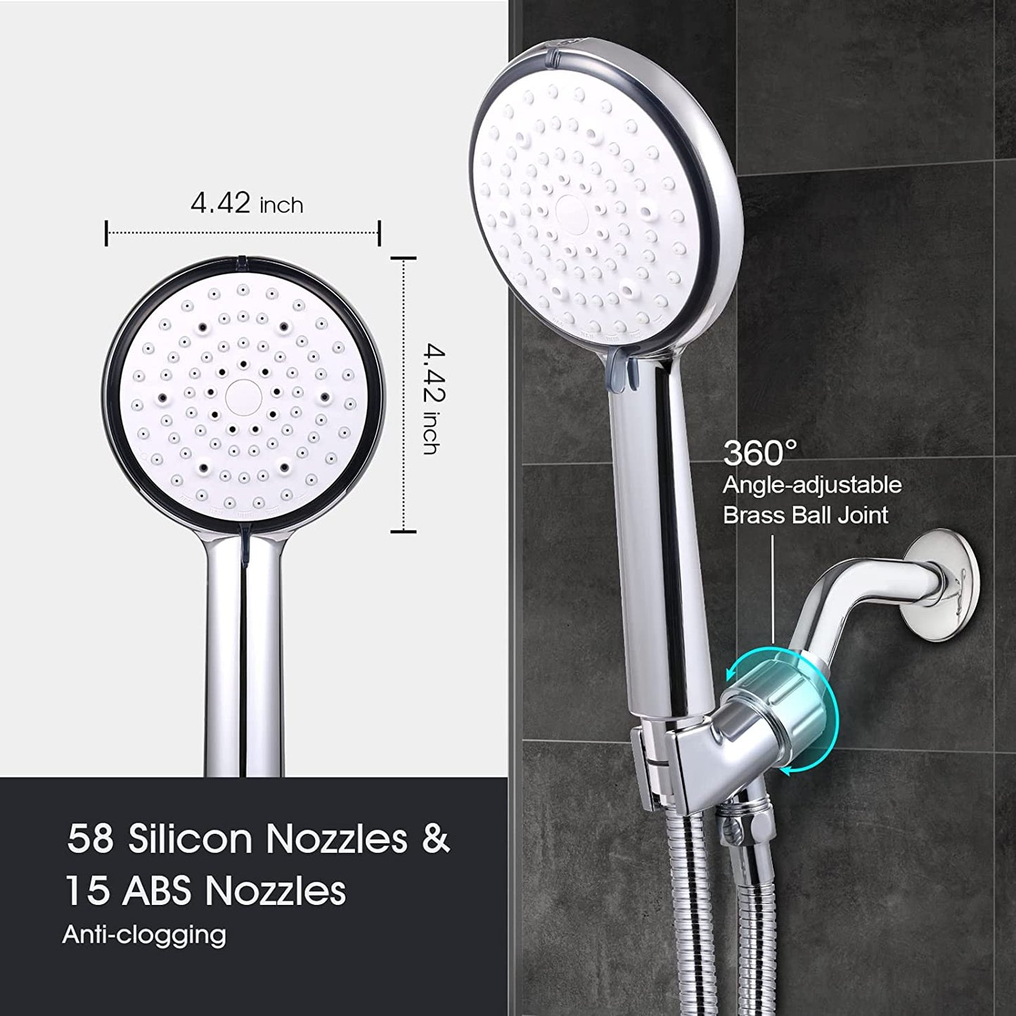 Handheld Shower Head, 6-Mode High Pressure Shower Head with Handheld, Built-in Power Wash to Clean Tub, Tile, Bidet & Pets, Adjustable Shower Holder