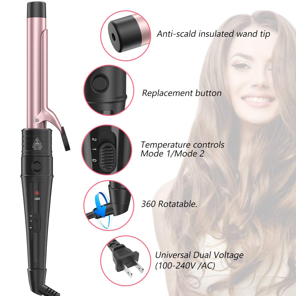 6 in 1 Curling Iron Wand Set - Byfumay Ceramic  Hair Curling Iron with 6 Interchangeable Ceramic Barrels(0.35’’ -1.25’’) and 2 Temperature Instant Heat Up Hair Curler for All Hair Types
