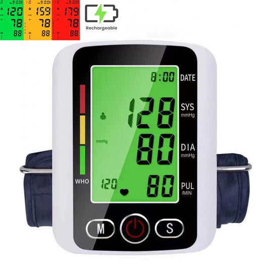 Blood Pressure Monitor, Rechargeable Blood Pressure Monitor Upper Arm, Sphygmomanometer with Backlight Display, Voice Broadcast and 2 User Modes