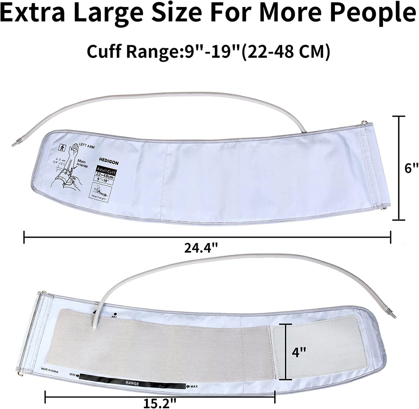 Plus-Sized Blood Pressure Replacement Cuff, Arm Sphygmomanometer Cuff with Tube 9"-19" (22-48CM), Compatible with Omron BP