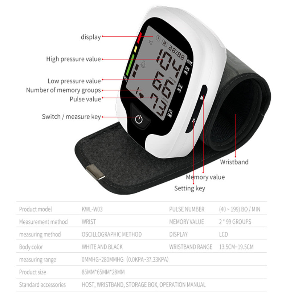 Blood Pressure Monitor With Heart Rate - Automatic BP Wrist Cuff Blood Pressure Machine with Heart Rate, Memory and Carrying Case