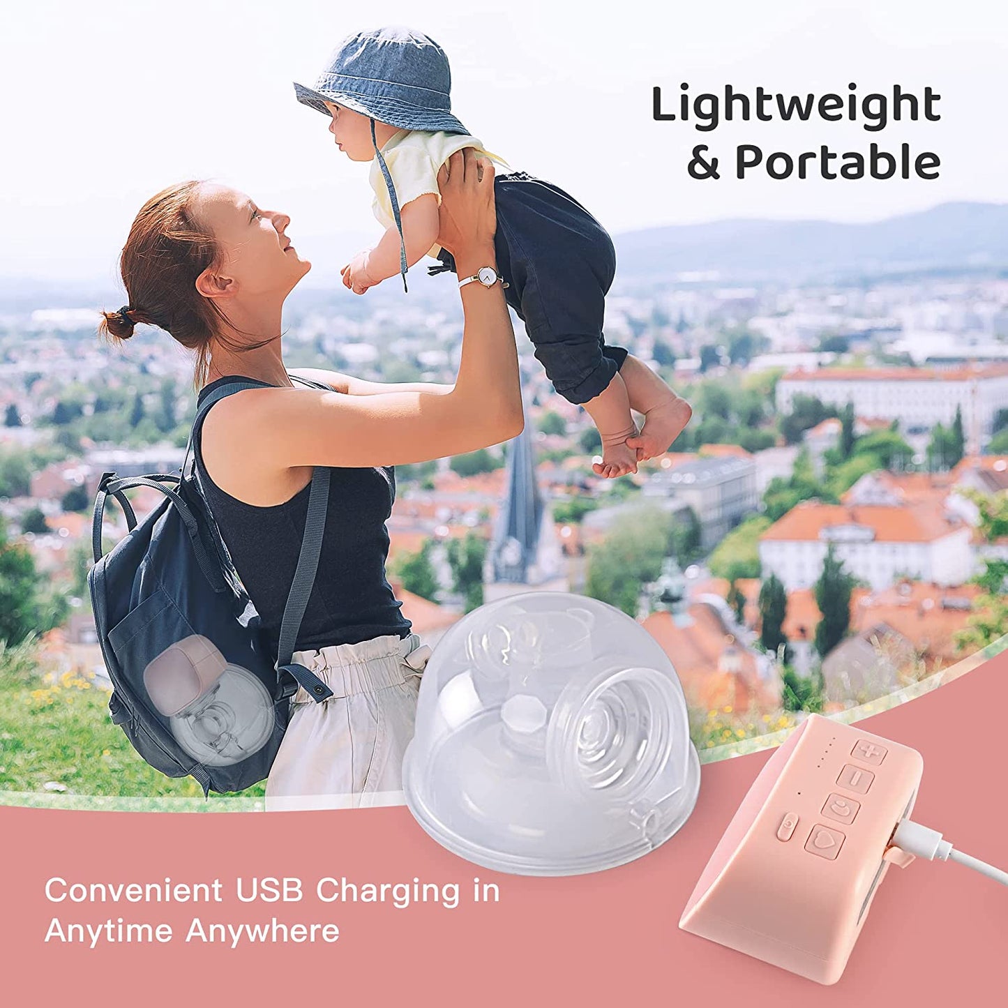 Yadala 2Pcs-Wearable Breast Pump Double Electric Breast Pump 24 mm Hands-Free Breast Pump 2 Mode & 5 Levels Portable Breast Pump Electric Worn in-Bra Wireless Breast Pump Breastfeeding ,Pink