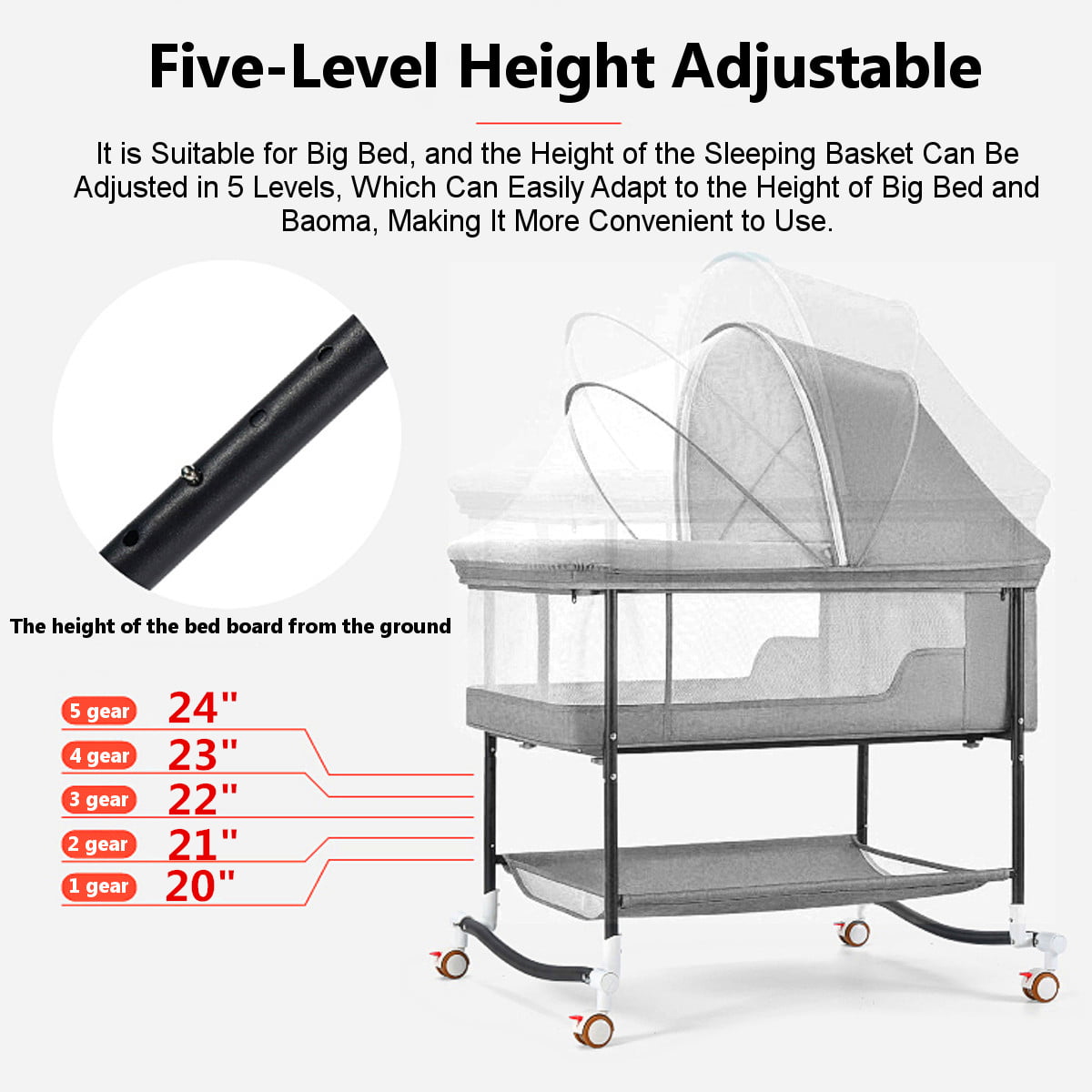 Baby Bassinets, 4 in 1 Portable Bassinet, Rocking Bed with Storage Basket for Newborns Girl Boy Infant