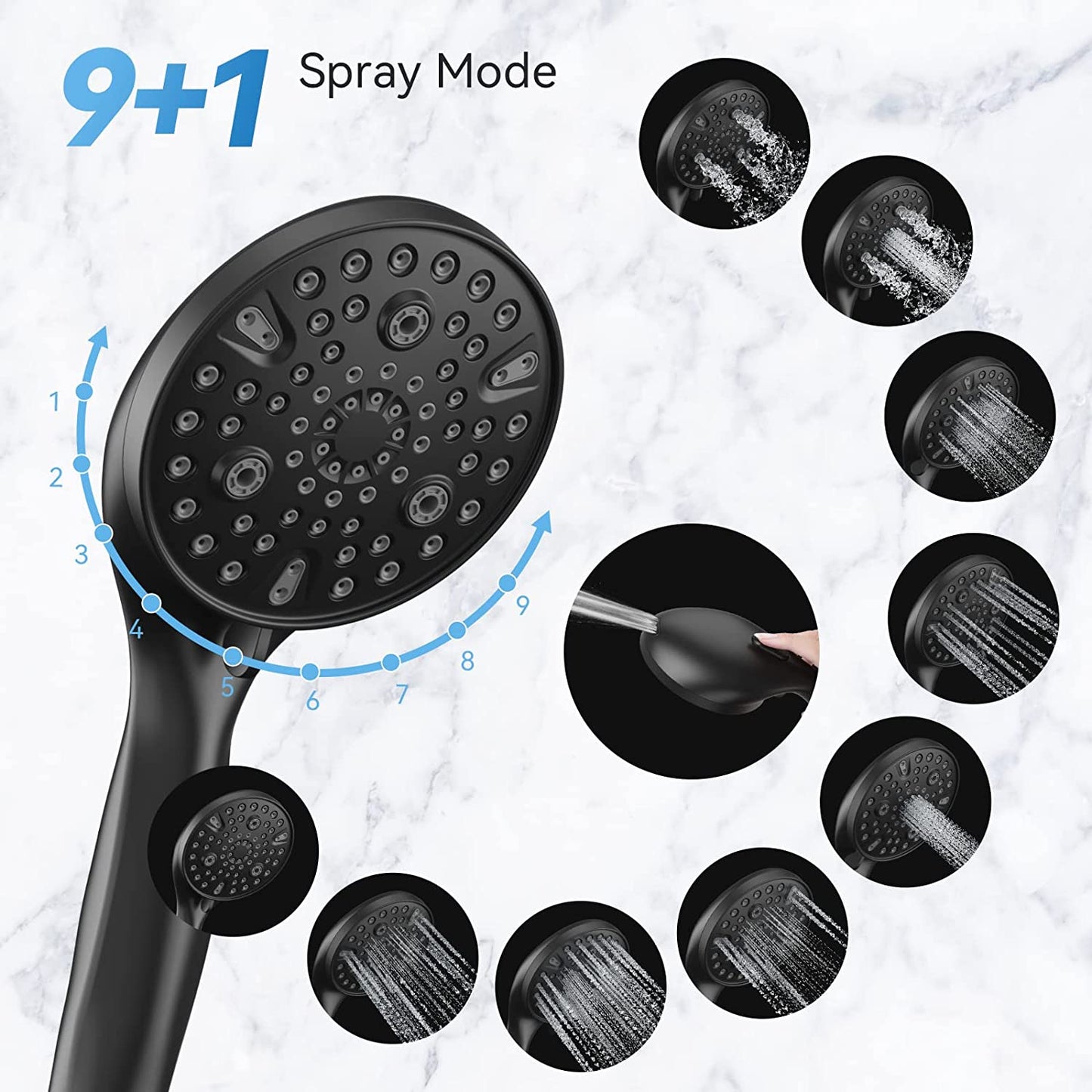 Nasi Shower Head with Handheld, 10-mode High Pressure Handheld Shower Heads with 59 Inch Hose, Hydro Jet Shower Head with Handheld Spray, Matte Removable Camper Shower Head