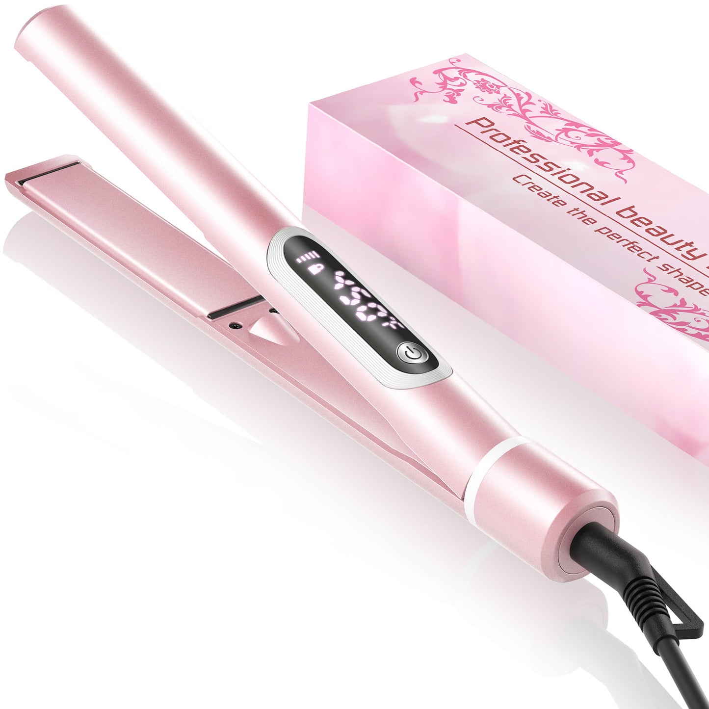 Jungle Wave Flat iron, 2 in 1 Hair Straightener & Curling Iron Styling Tool, Fast Heat Titanium Flat Iron, Pink