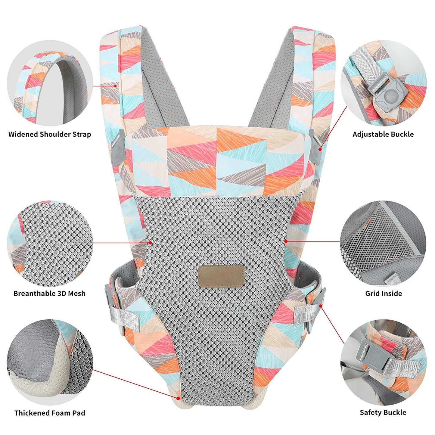 Baby Carrier, 4-in-1 Colorful Baby Carrier, Front and Back Baby Sling with Adjustable Holder