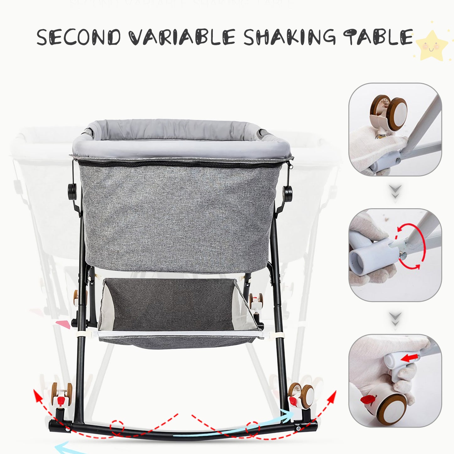 Bassinet for Babies, 4 in 1 Portable Rocking Bassinet with Breathable Net and Harmless Mattress, Quick-Fold Crib for Newborn Girl Boy Infant, Grey