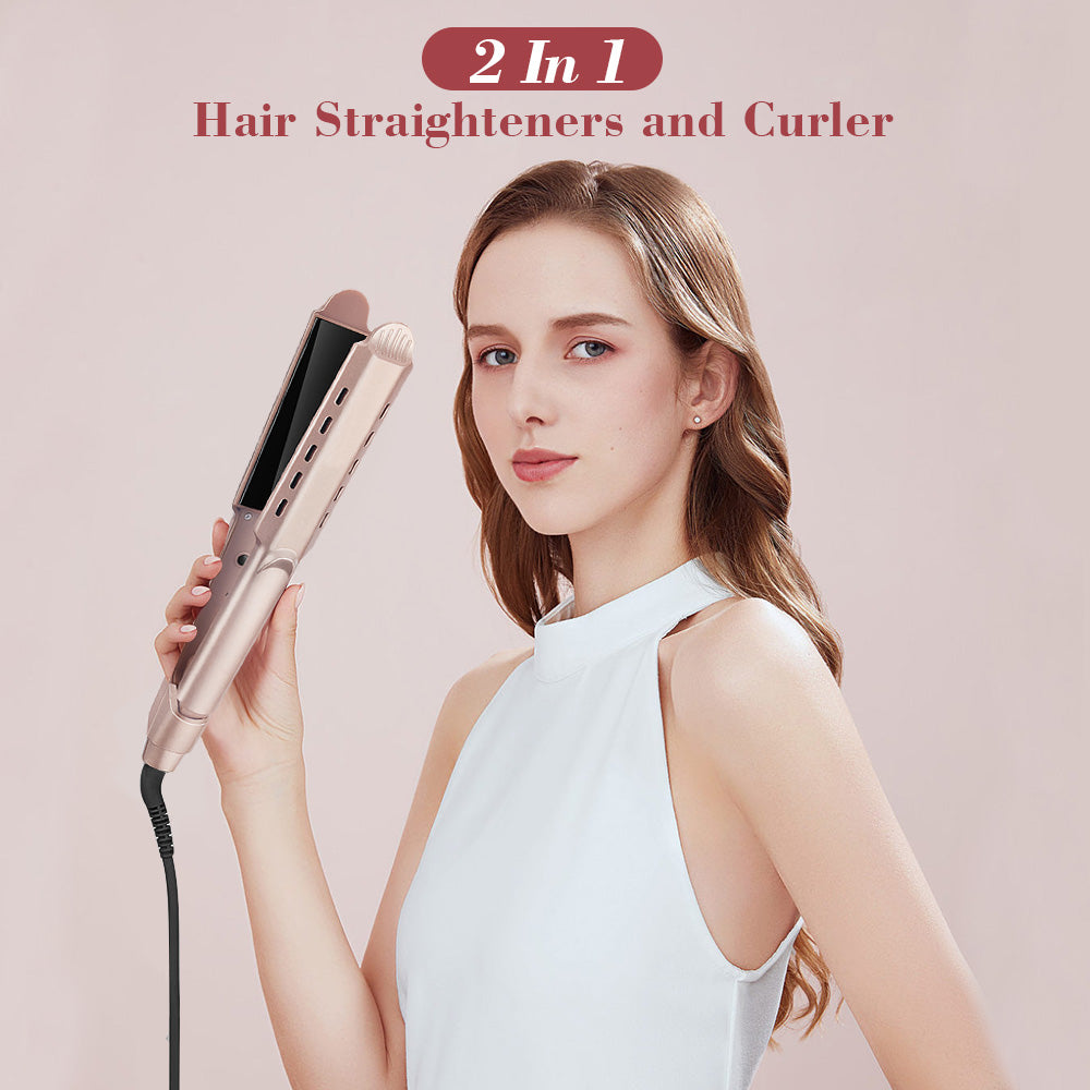 2 in 1 Flat Iron, Jungle Wave Hair Straightener and Curling Iron, Negative ion Straightening for Curls, Waves, Straight hair