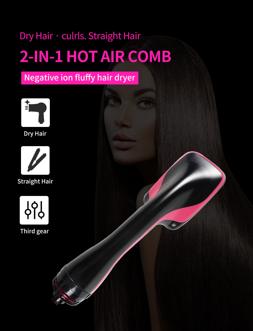 Hair Dryer Brush & Volumizer, Blow Dryer with Comb, Portable Frizz-Free Silky Electric Straightening Hair Dryer