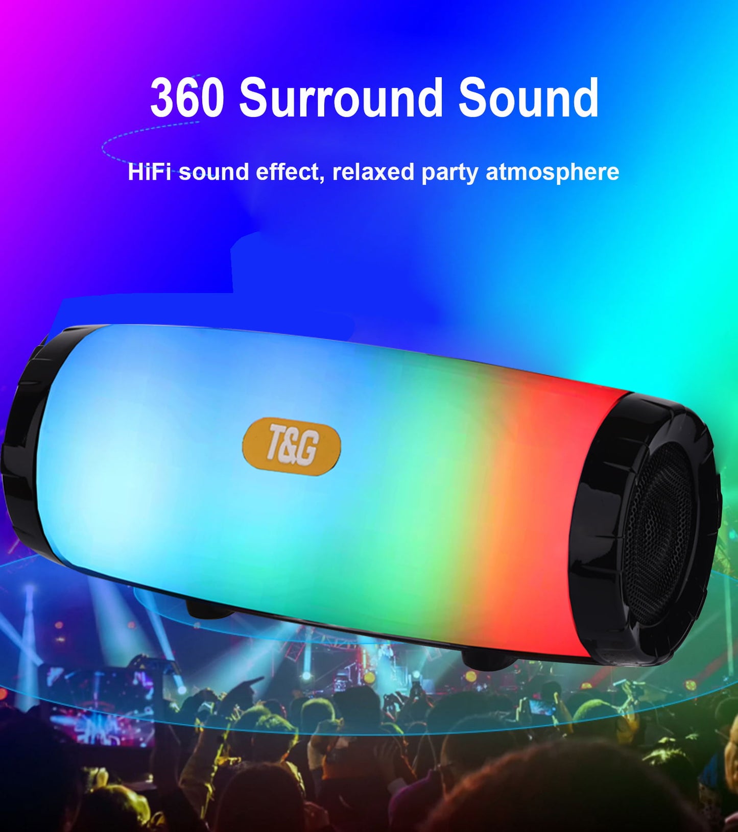 Portable Wireless Bluetooth Speaker,Waterproof Bluetooth Speaker with Lights,Outdoor Party Speaker